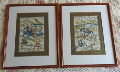 Hand Painted Tiger Hunt On Silk Nepalese/ Indian Pictures • £26.99