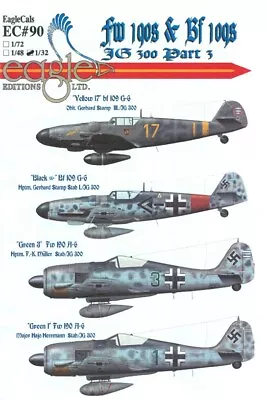 1/32 EagleCals #32090 Fw190s Bf109s JG.300 Pt.3 • $17.99