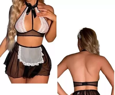 4 Pack Contrast Floral Lace Maid Costume Set-Size: Small-Black-NEW!! • $13