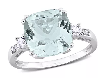 3.70 Carat (ctw) Aquamarine Cushion-Cut Ring In 10K White Gold • $799