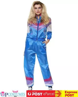 Blue Retro Neon 80's Height Fashion Tracksuit Shell Suit Party Costume • $46