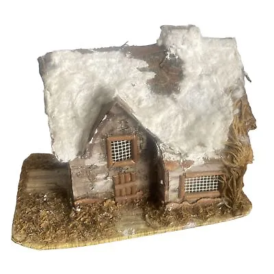 Vintage Putz Rustic Log Cabin Ornament Mica Glitter Snow Roof Cardboard FASTSHIP • $29.99