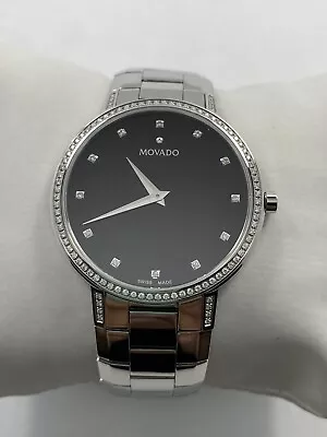 Movado Faceto Diamond Quartz Black Dial Stainless Steel Men's Watch 0607482 • $869.95