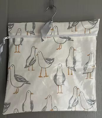 Handmade Seagull Oilcloth Peg Bag With Zip & Wooden Coat Hanger 14 X 14”XL • £8