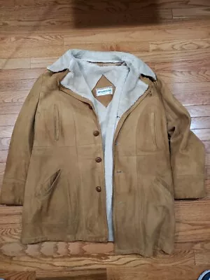 Vtg 70s McGregor Mens Suede Leather Coat  Fleece Liner Pointed Collar 46 • $101.62