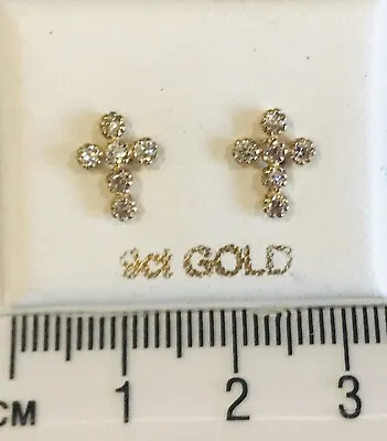 9ct Gold Cubic Zirconia Cross Studs Earrings New • £29.99