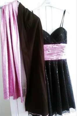 £35 • Buy Jora Collection Black/Pink Sequinned Flared Dress Size 3XS - 8 Matching Wrap VGC