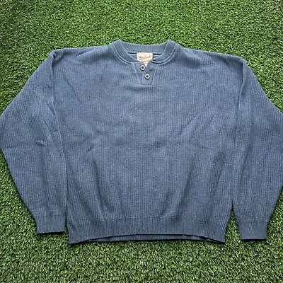 VTG 90s Woolrich Henley Cable Knit Sweater Mens Blue Large Pullover USA Made • $32.99