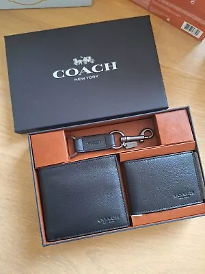 New Coach Men's 3 In 1 Compact ID Leather Wallet With Key  In Gift Box • $99