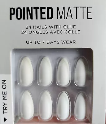 False Nails Pointed Matte White 24pk + Glue BNB • £3.99