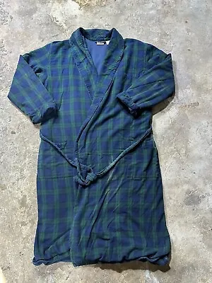 LL Bean Tartan Plaid Flannel Robe Mens Size Large Navy Green Scotch Belted • $17.99