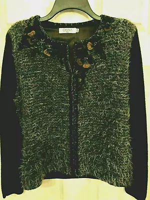 Vintage CRISTINA V Paris Tweed Jacket Green Wool Alpaca Blend Size Med Stunning • $23.79