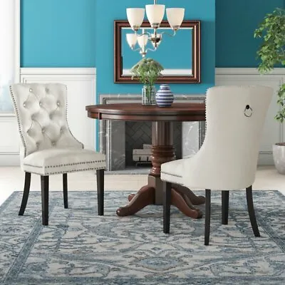 Set Of 2 Elegant Tufted Velvet Fabric Upholstered Modern Dining Chairs Nail Trim • $299.98