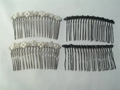 Vintage Black & Pearl Plastic Beaded Metal Slide Hair Comb Sets Hair Accessory • $16