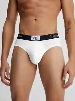 Mens Calvin Klein Cotton Stretch Hip Briefs White CK 96 Large 2 Pack BNWT • £32.99