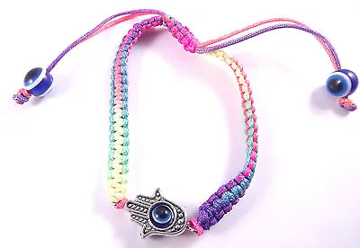 Hamsa Colourful Rainbow Silver Bracelet Evil Eye Charm Kabbalah Hand Fatima • £4.95