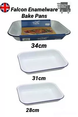 Falcon Enamelware White Blue Enamel Bake Pan Baking Roasting Tray 28 31 34 37cm • £19.95