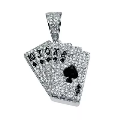 Men's Sterling Silver Royal Flush Hip Hop Pendant W/ Micro Pave CZ Stones • $39.99