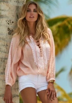 £45 • Buy Melissa Odabash Peach Embroidered Voile Top Blouse /  RRP £194.00 / One Size