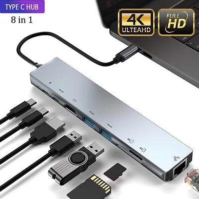 £5.99 • Buy 8 In 1 Multiport USB-C Hub Type C To USB 3.0 4K HDMI Adapter For Macbook Pro/Air