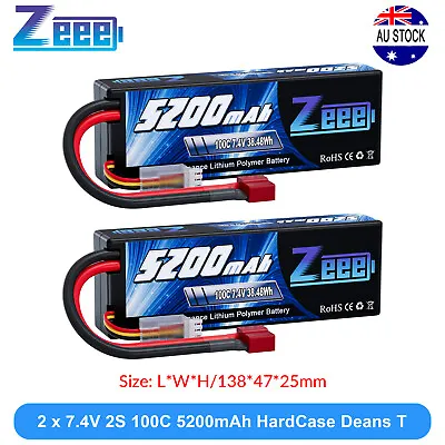 2x Zeee 7.4V 100C 5200mAh 2S LiPo Battery Deans T Hardcase For RC Car Truck Heli • $50.99