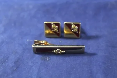 Vintage Anson Masonic Shriners Gold Tone With Red Tie Clip And Cuff Links • $31.96