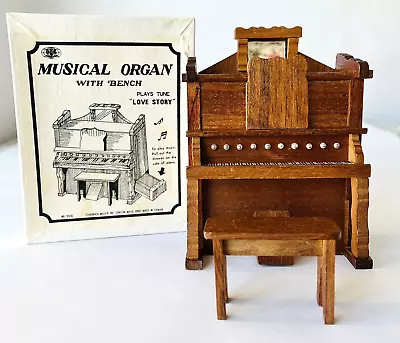 Miniature Dollhouse Wood Pump Organ & Bench Music Box Plays Love Story In Box • $33.15