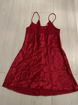 Vintage Val Mode Nightie Petite Red Satin Lace Camisole Chemise Slip Sz S • $12.99