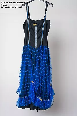 Black Saloon Girl Dress With Blue Polka Dot Net Skirt Size 10 • £35