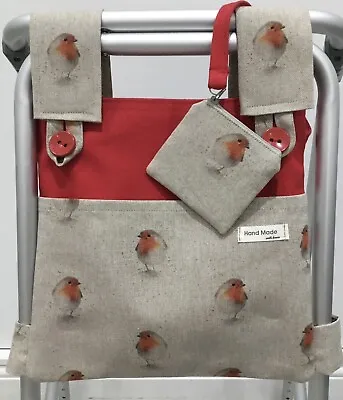Walking/zimmer Frame Bag . Attached Coin Purse.canvas Multi Pocket. Red Robin • £16.50