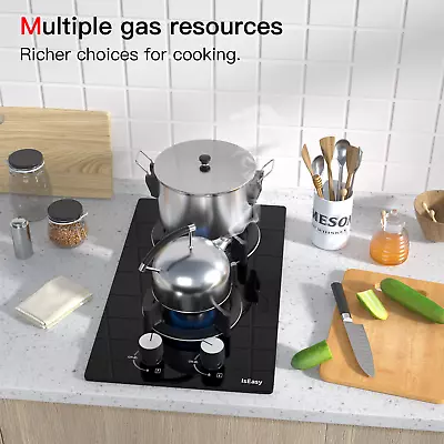 12in Kitchen Gas Cooktop 2 Burners NG/LPG Stainless Steel Tempered Glass New US • $83.89