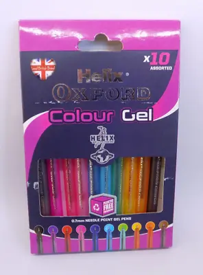 Pack Of 10 Assorted Helix Oxford Colour Gel Needle Point Gel Pens • £4.95