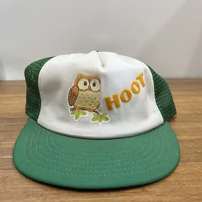 VTG Owl Hoot Animal Flat Bill Trucker Hat Mesh Puff Paint Flat Bill Snapback USA • $17.05