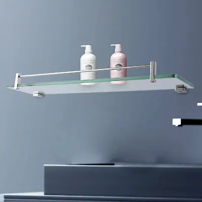 ACA Bathroom 50cm Chrome Rectangle Single Glass Shelf Corner Holder Storage SUS • $44