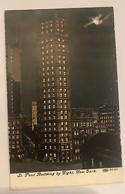 New York City-NY St. Paul Building By Night Antique Postcard Early 1900s • $3.99