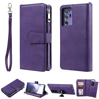 Removable Zipper Leather Wallet Case For Samsung S24 S23 S22 Ultra S21S20 Note20 • $22.96