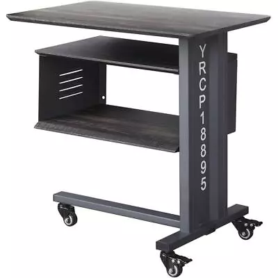 ACME Cargo Metal Base Accent Table With Wall Shelf And Caster Wheels In Gunmetal • $135.97