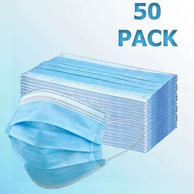 50 PCS Face Mask Non Medical Surgical Dental Disposable 3Ply Earloop Mouth Cover • $9.99