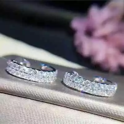 2Ct Round Lab-Created Diamond Huggie Hoop Stud Earrings 14K White Gold Plated • $65.99