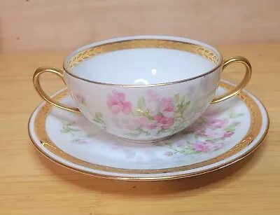 Antique A. Lanternier Limoges Porcelain Floral With Gold  Cup & Saucer • $38