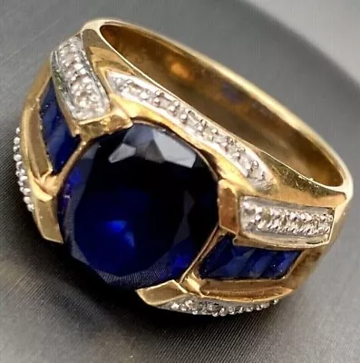 14K Yellow Gold Plated Lab-Created 3Ct Oval Cut Blue Sapphire Men's Ring Band • $95.90