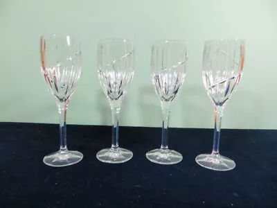 Set Of 4 Mikasa Uptown Crystal 8 1/4  Wine Glasses Goblets Vertical Swirl Cut • $32.99