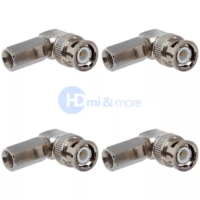 F Type Female To BNC Male Coax Connector Adapter CCTV RG59 Right Angle- LOT Of 4 • $9.49