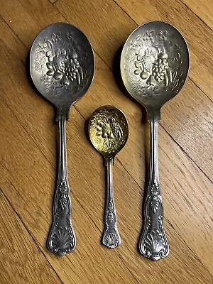 Vintage W.A. Sheffield England & EPNS A1  Berry Serving Spoons - 2 - 9” 1 - 5” • $29.99