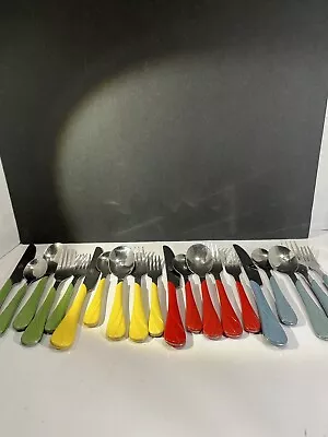 VTG 20 Piece Fiesta Flatware Set Green Yellow Red Blue Swirl Pattern • $99.80