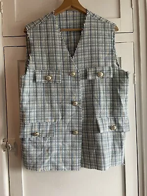 SHEIN Blue Plaid Check Raw Edge Waistcoat Size XL(16) BNWOT • £3