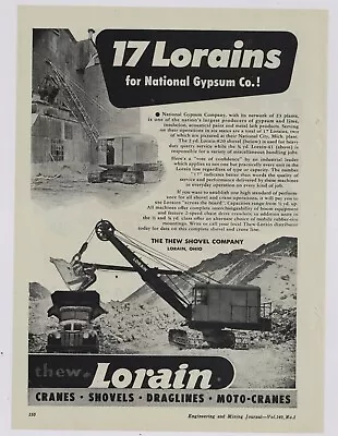 1948 Thew Shovel Co. Ad: Lorain For National Gypsum Co. National City Michigan • $17.76