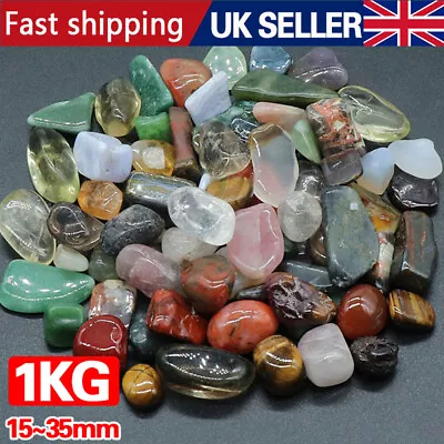 1kg Wholesale Tumbled Stones Bulk Mixed Crystals Gemstones 15-35mm Assorted Gems • £14.95