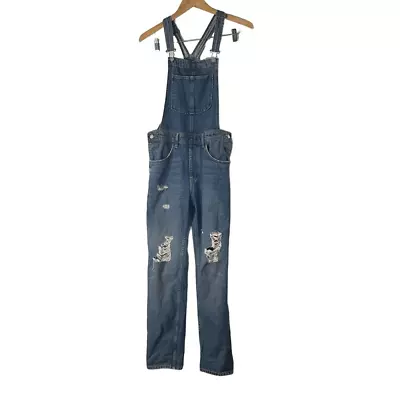 H&M Mom Fit Distressed Denim Overalls 100% Cotton Size 2 • $25