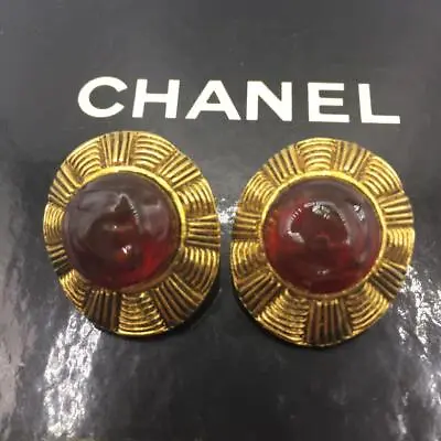 $706.11 • Buy Vintage CHANEL Earrings Gripoix Round Gold / Red Made In France Women's Jewelry